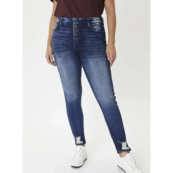 NWT KanCan High Rise Super Skinny Jeans Button Fly Dark Denim Plus Size 3XL - Picture 1 of 10